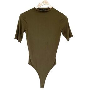 Forever 21 Women’s Bodysuit Top Mock Neck Elbow Sleeve Size Small Olive Green